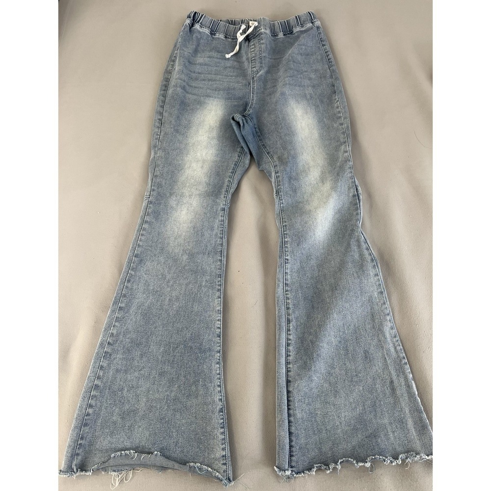 It's Womens High Rise Flare Pull‎ On Pants Sz Large Blue Y2K